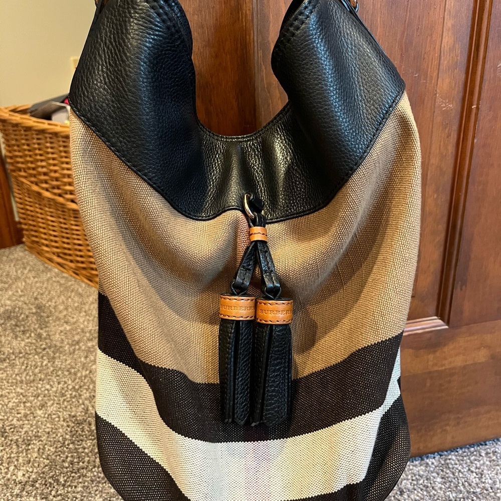 Burberry Medium Ashby Check Canvas Bucket Handbag